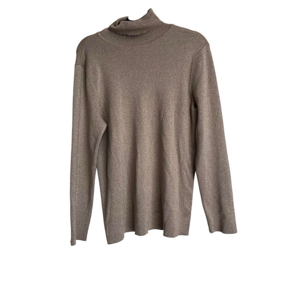 Chico's Sweater Womens Size 2 Large Gold Turtleneck Metallic‎ Shimmer Pullover